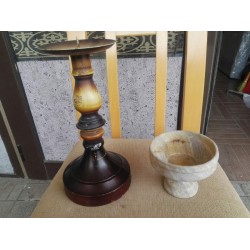 Свещник от дърво и мрамор за големи свещи - 2172