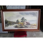 Огромна автоска картина масло в дъбова двойна рамка - 3332