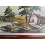 Огромна автоска картина масло в дъбова двойна рамка - 3332