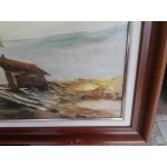 Огромна автоска картина масло в дъбова двойна рамка - 3332