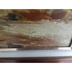 Огромна автоска картина масло в дъбова двойна рамка - 3332