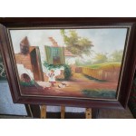 Средна картина масло върху платно от Испания с отлична рамка - 3533
