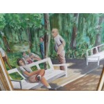 Средна картина масло на платно от Испания в страхотна тройна рамка - 3569