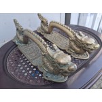 Топ, масивни дръжки от врата с дракони и йероглифи, антика, много стари с патина, рядкост - 7170
