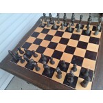 Френски дъбов шах върху дъбова маса с декорации, всичко автентично, антика на 109 години - 7142