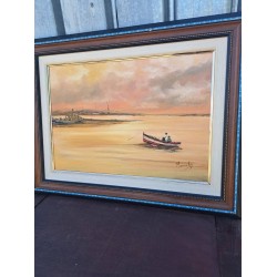 Средна картина масло на платно Испания, уникална петорна рамка, подписана - 6548
