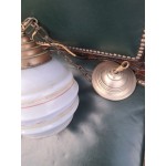Френски полилей от млечно рисувано стъкло и медни елементи - 6509