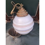 Френски полилей от млечно рисувано стъкло и медни елементи - 6509