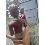 Две големи статуи композиция тиково дърво Азия, ръчно рисувани - 6293