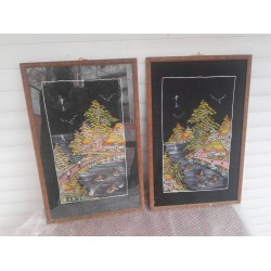 Китайски картини от рисувана коприна, с печат - 5826