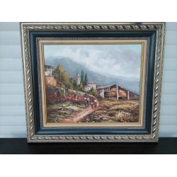 Топ картина, масло на платно Испания, подписана страхотна петорна сива рамка - 5689