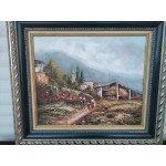 Топ картина, масло на платно Испания, подписана страхотна петорна сива рамка - 5689
