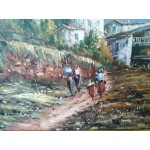 Топ картина, масло на платно Испания, подписана страхотна петорна сива рамка - 5689