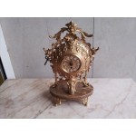 Среден месингов часовник Франция с цветен мрамор, ключ и оригинален механизъм 5784