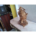 Среден месингов часовник Франция с цветен мрамор, ключ и оригинален механизъм 5784