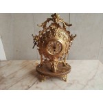 Среден месингов часовник Франция с цветен мрамор, ключ и оригинален механизъм 5784