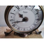 Топ находка, френски месингов каминен комплект, с навиващ се механизъм, работещ, цветен гранит за основа - 5791