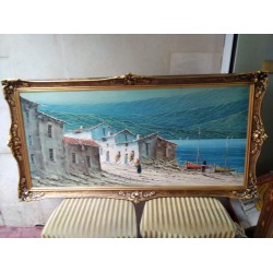Топ картина масло на платно Испания, подписана, страхотна барокова рамка - 5656