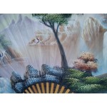 Голямо китайско ръчно рисувано ветрило с бамбукови  пръчки - 5415
