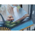 Голямо китайско ръчно рисувано ветрило с бамбукови  пръчки - 5415