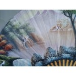 Голямо китайско ръчно рисувано ветрило с бамбукови  пръчки - 5415