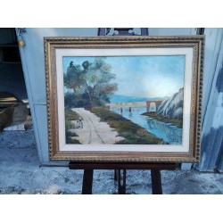 Средна картина масло на платно Испания, подписана, отлична рамка - 5182