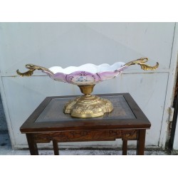 Ръчно рисувана порцеланова купа Испания, месингов обков с форма на лебед, спукване от едната стана отразено в цената - 5236