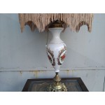 Голяма барокова настолна лампа с порцелан и месинг, шапка от плат - 5242