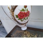 Голяма барокова настолна лампа с порцелан и месинг, шапка от плат - 5242