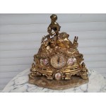 Огромен каминен часовник Франция с порцеланови рисунки и много декорации, оригинален механизъм за профилактика 5058