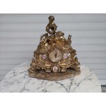 Огромен каминен часовник Франция с порцеланови рисунки и много декорации, оригинален механизъм за профилактика 5058