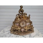 Огромен каминен часовник Франция с порцеланови рисунки и много декорации, оригинален механизъм за профилактика 5058