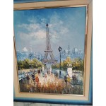 Находка, средна картина масло на фазер на известната френска художничка Бърнет, рисуваща само градски пейзажи - 5073