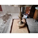 Голяма барокова лампа с бронз и мрамор, работеща с копринена шапка - 4749