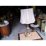 Голяма барокова лампа с бронз и мрамор, работеща с копринена шапка - 4749