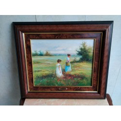 Много наситена картина масло на платно Испания, изложбена, страхотна рамка - 4769
