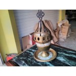 Месингова амфора със седефи, църковна, патина от старост - 4570