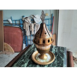 Месингова амфора със седефи, църковна, патина от старост - 4570