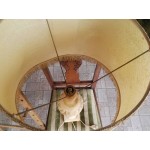 Настолна лампа от Испания, жълт мрамор и плафон с ресни - 3412