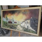 Голяма маслена картина от Испания, рамка бяло и старо злато - 3403