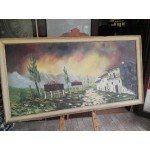 Голяма маслена картина от Испания, рамка бяло и старо злато - 3403