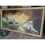 Голяма маслена картина от Испания, рамка бяло и старо злато - 3403