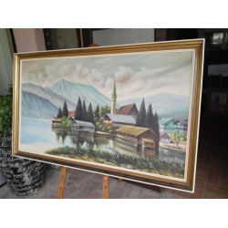 Голяма м аслена авторска от Испания, страхотна рамка в два цвята - 3404