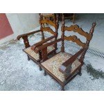 Ниски дъбови кресла за пред камина, оригинална тапицерия - 3384