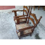 Ниски дъбови кресла за пред камина, оригинална тапицерия - 3384