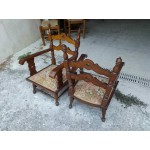 Ниски дъбови кресла за пред камина, оригинална тапицерия - 3384