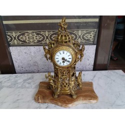 Голям каминен часовник с мрамор, ключ, оригинал - 3162
