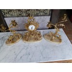 Комплект каминен механичен часовник с мраморни основи и свещници - 3145