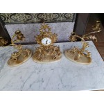 Комплект каминен механичен часовник с мраморни основи и свещници - 3145