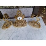 Комплект каминен механичен часовник с мраморни основи и свещници - 3145